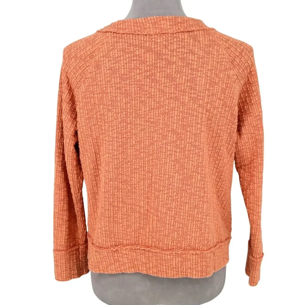 Two by Vince Camuto Sweater Womens Small Orange Cardigan Stretch Cotton V Neck